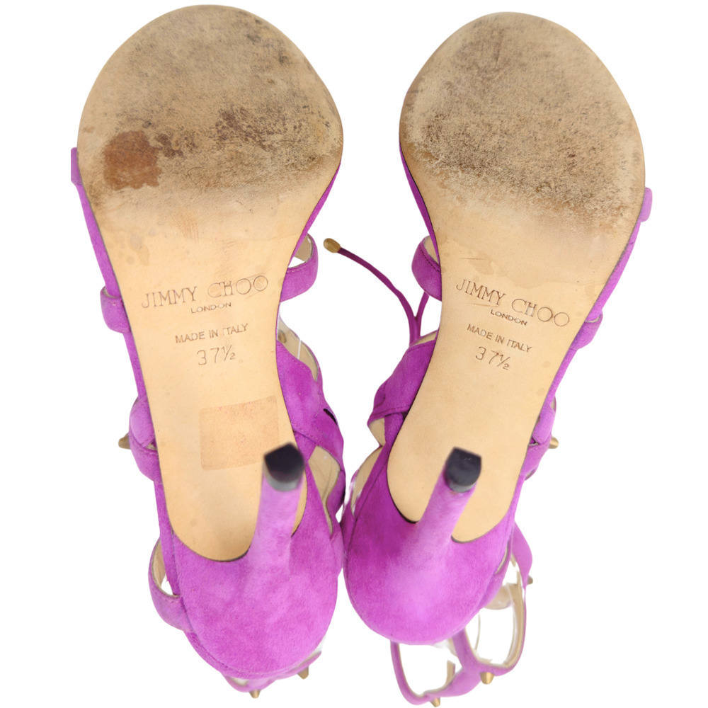 Jimmy Choo Shoes Heels Sandals Lavender Suede Stud Gladiator Purple Caged 37.5 - Picture 9 of 11
